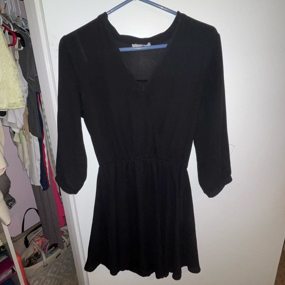 Lush Black Crossed Long Sleeve Dress // Size Small